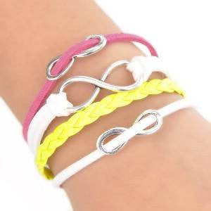 Leatheroid Braiding Bracelet Mixed W/Antique Silver Infinity Symbol Findings 20cm(7 7/8")long - Sexy Sparkles Fashion Jewelry - 4