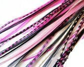 Feather Hair Extension Pink & Black Mix 4-7 Feathers for Hair Extension Includes 2 Silicone Micro Beads 5 Feathers - Sexy Sparkles Fashion Jewelry