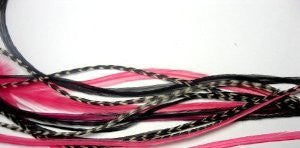 5 Feather Hair Extension Pink & Black Mix 6-11 Feathers for Hair Extension Includes 2 Silicone Micro Beads 5 Feathers
