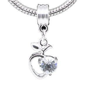 Clear Rhinestone Apple Heart Dangle Bead Compatible for Most European Snake Chain Braceletfor Snake Chain Bracelet - Sexy Sparkles Fashion Jewelry - 4