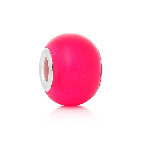Five (5)Hot Pink Lampwork Murano Glass European Beads Compatible with European Snake Chain Bracelet - Sexy Sparkles Fashion Jewelry - 1