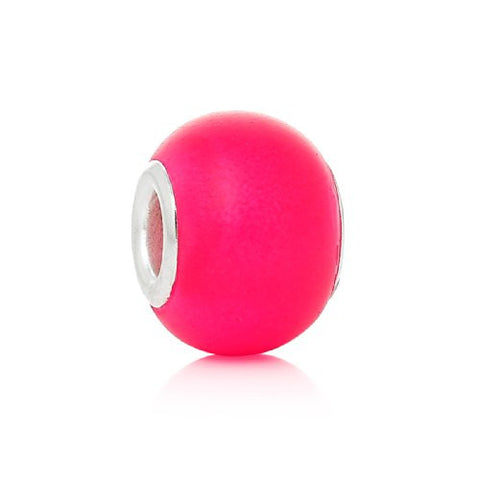 Five (5)Hot Pink Lampwork Murano Glass European Beads Compatible with European Snake Chain Bracelet - Sexy Sparkles Fashion Jewelry - 1