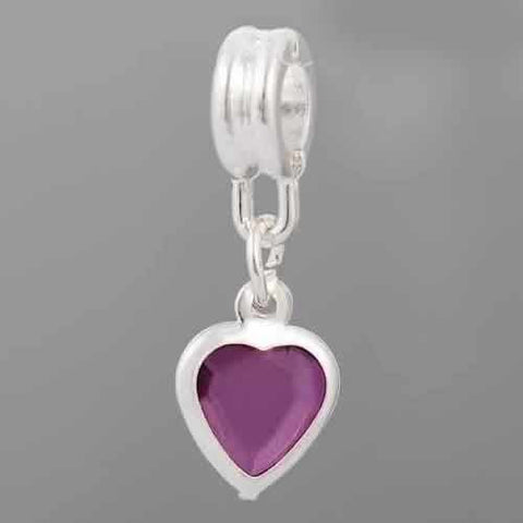 Love Heart with purple Dangle Charm Spacer Bead for Snake Chain Bracelet - Sexy Sparkles Fashion Jewelry - 2