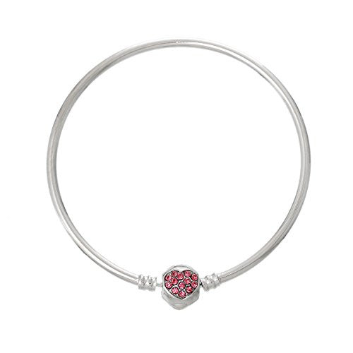 Copper European Charm Bangle Bracelet Silver Tone with Pink  Crystal Heart