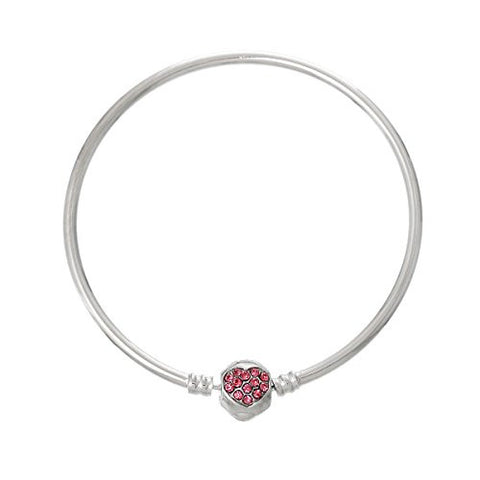 Copper European Charm Bangle Bracelet Silver Tone with Pink  Crystal Heart - Sexy Sparkles Fashion Jewelry - 1