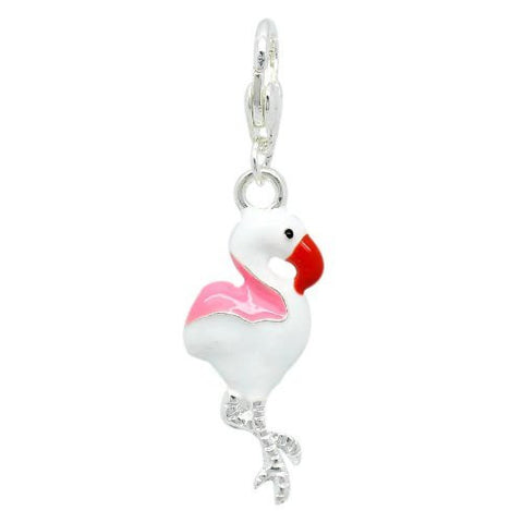 Clip on Flamingo Charm Pendant for European Jewelry w/ Lobster Clasp - Sexy Sparkles Fashion Jewelry - 4