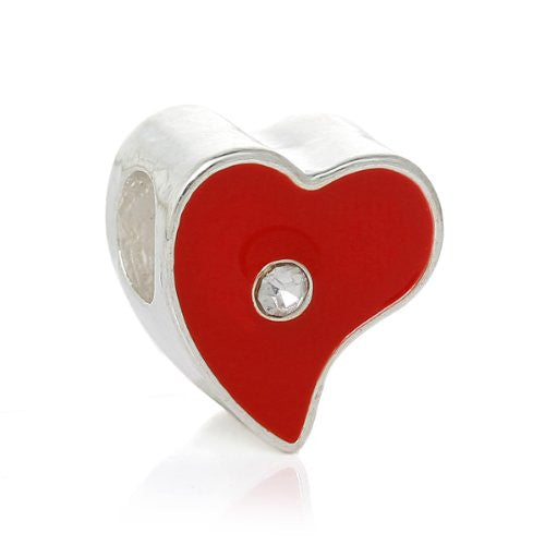 Valentine Red Heart Charm with Clear Crystals Fits All Brand Snake Charm Bracelet - Sexy Sparkles Fashion Jewelry - 1