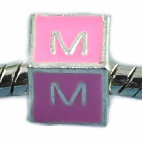 "M" LetterSquare Charm Beads Pink Enamel European Bead Compatible for Most European Snake Chain Charm Braceletss - Sexy Sparkles Fashion Jewelry - 1
