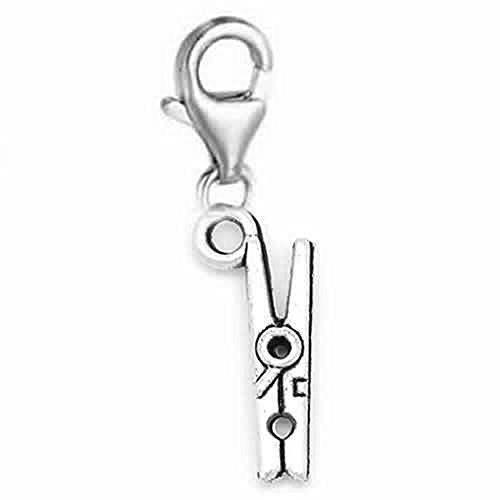 Clip on Clothespins Charm Dangle Pendant for European Clip on Charm Jewelry with Lobster Clasp