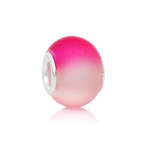 Five (5)hot pink with light pink Glass European Murano Lampwork Beads Compatible with European Snake Chain Bracelet - Sexy Sparkles Fashion Jewelry - 1