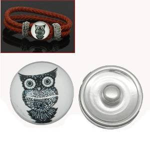 Owl Design Glass Chunk Charm Button Fits Chunk Bracelet 18mm for Noosa Style Chunk Leather Bracelet - Sexy Sparkles Fashion Jewelry - 4