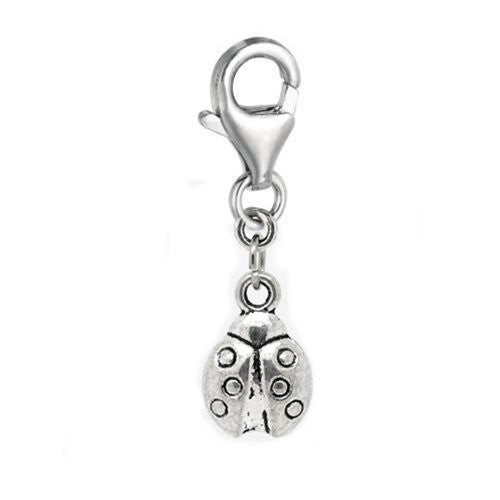 Clip on Silver Tone Lady Bug Charm Pendant for European Jewelry w/ Lobster Clasp