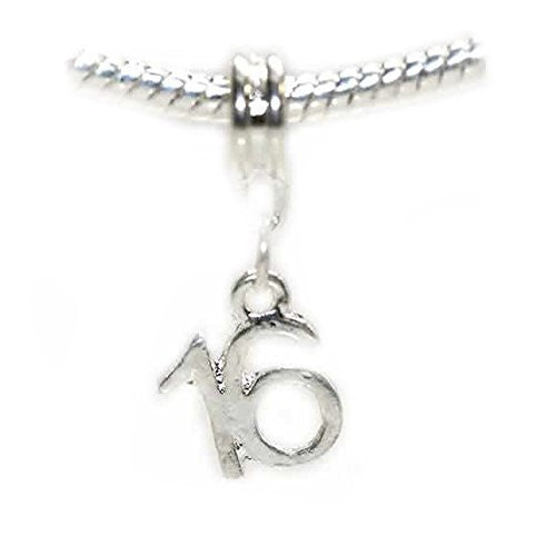 Number 16 Dangle Charm Bead for European Snake chain Charm Bracelet for Snake Chain Bracelet