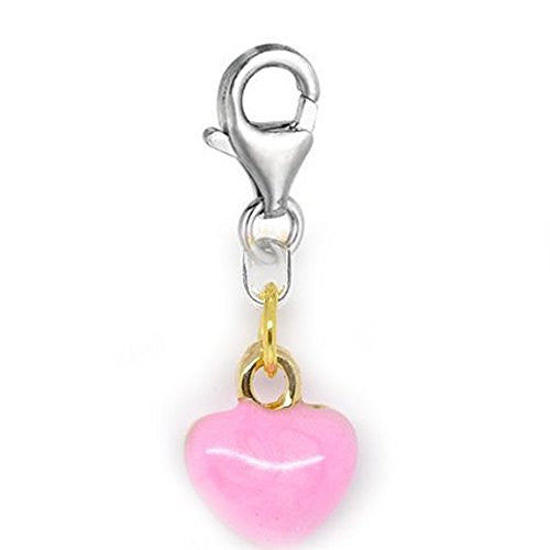 Clip-on Pink Heart Charm Pendant for European Clip on Charm Jewelry w/ Lobster Clasp - Sexy Sparkles Fashion Jewelry