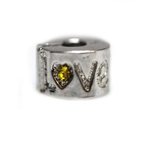 Love Yellow  Rhinestone Clip Lock Stopper European European Bead Compatible for Most European Snake Chain Bracelet - Sexy Sparkles Fashion Jewelry - 1
