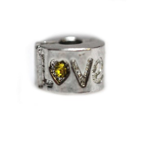 Love Yellow  Rhinestone Clip Lock Stopper European European Bead Compatible for Most European Snake Chain Bracelet - Sexy Sparkles Fashion Jewelry - 1