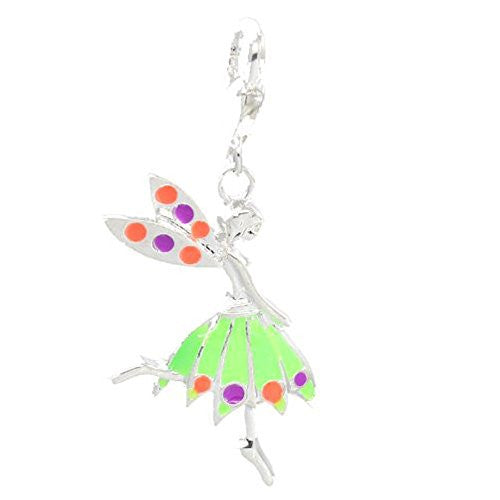 Clip on Green Fairy Girl Pendant for European Jewelry w/ Lobster Clasp
