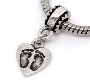 Foot Print on Heart European Bead Compatible for Most European Snake Chain Bracelet - Sexy Sparkles Fashion Jewelry - 2