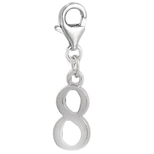 Clip on Number 8 Dangle Charm Pendant for European Clip on Charm Jewelry w/ Lobster Clasp