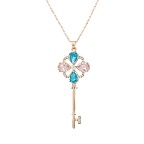 Snake Chain Pendant Necklace Rose Gold Tone Key with  Crystals and Lobster Clasp Extender - Sexy Sparkles Fashion Jewelry - 1