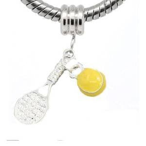Tennis Racket with Yellow Ball European Bead Compatible for Most European Snake Chain Bracelet - Sexy Sparkles Fashion Jewelry - 2