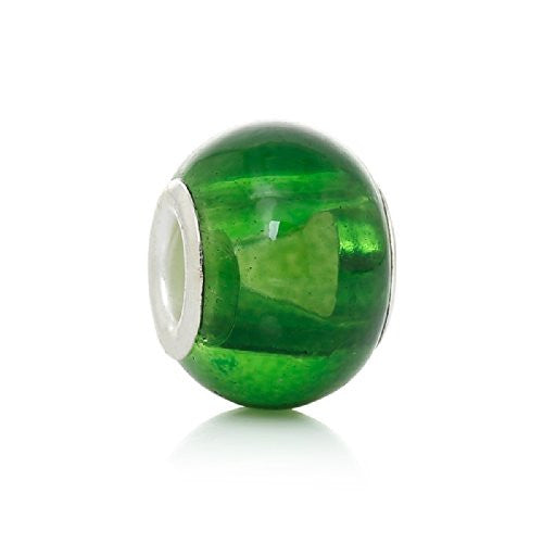 Five (5)Green Glass European Murano Lampwork Beads Compatible with European Snake Chain Bracelet - Sexy Sparkles Fashion Jewelry - 1
