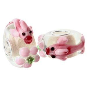 Adorable Pink Fish and Flower Murano Lampwork Glass Bead European Bead Compatible for Most European Snake Chain Charm Bracelet - Sexy Sparkles Fashion Jewelry - 3
