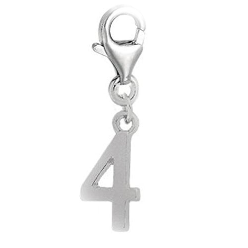 Clip on Number 4 Dangle Charm Pendant for European Clip on Charm Jewelry w/ Lobster Clasp - Sexy Sparkles Fashion Jewelry