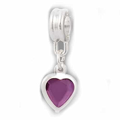 Love Heart with purple Dangle Charm Spacer Bead for Snake Chain Bracelet