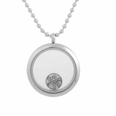 Round Locket Crystal Necklace Base and Floating Family Charms ("Best Grandma") - Sexy Sparkles Fashion Jewelry - 2