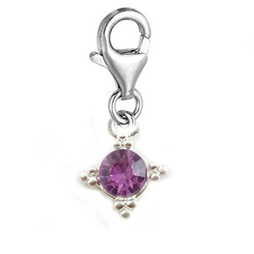 Clip on Created Amethyst Crystal Dangle Charm Pendant for European Clip on Charm Jewelry w/ Lobster Clasp