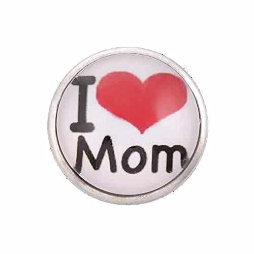 I Love Mom Chunk Snap Jewelry Button Round Silver Tone Fit Chunk Bracelets