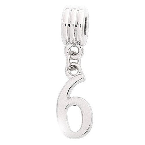 Number 6 Dangle Charm Bead for European Snake chain Charm Bracelet for Snake Chain Bracelet
