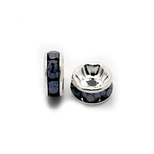 10 Silver Tone Black Ab  Rhinestone Rondelle Spacer Beads 8mm