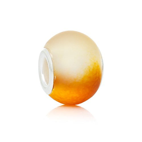 Five (5) Orange Glass European Murano Lampwork Beads Compatible with European Snake Chain Bracelet - Sexy Sparkles Fashion Jewelry - 1