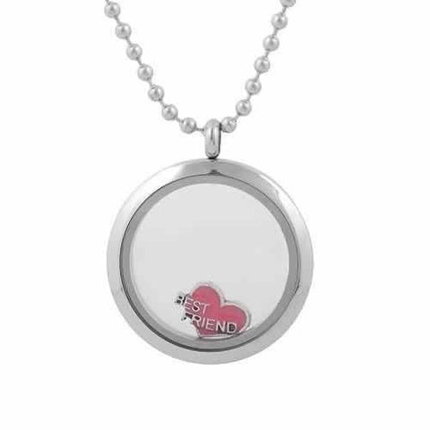 Round Locket Crystal Necklace Base and Floating Family Charms ("Best Friend") - Sexy Sparkles Fashion Jewelry - 2