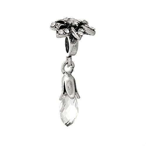 Clear Flower w/ Teardrop  Crystal Bead Compatible for Most European Snake Chain Bracelet - Sexy Sparkles Fashion Jewelry - 1