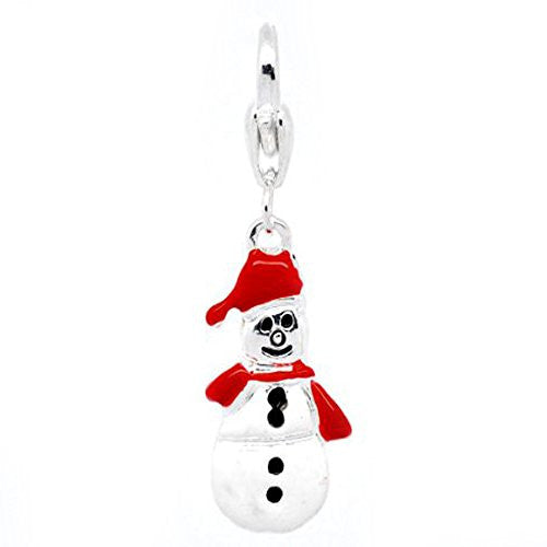 Christmas Snowman Charm Pendant for European Clip on Charm Jewelry w/ Lobster Clasp
