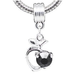 Black Rhinestone Apple Heart Dangle Bead Compatible for Most European Snake Chain Braceletfor Snake Chain Bracelet - Sexy Sparkles Fashion Jewelry - 4
