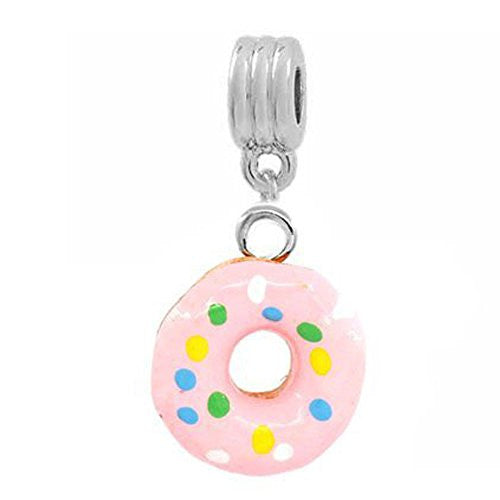 Pink Donut Dangle European Bead Compatible for Most European Snake Chain Bracelets