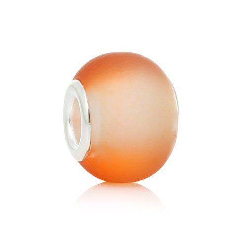 Five (5) Orange white Glass European Murano Lampwork Beads Compatible with European Snake Chain Bracelet - Sexy Sparkles Fashion Jewelry - 1