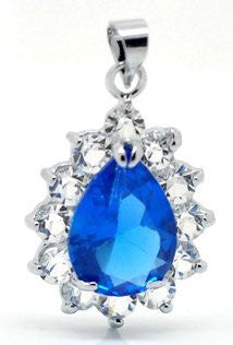 (1) Blue Titanic Inspired Elegant Tear Drop Faceted Glass Crystal with Rhinestone Pendent - Sexy Sparkles Fashion Jewelry