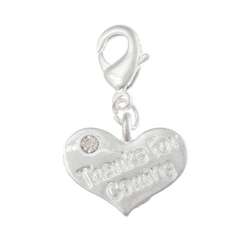 Thanks for Coming Heart Clear Crystal Clip On Charm Pendant for European Charm Jewelry w/ Lobster Clasp