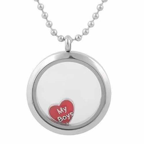 Round Locket Crystal Necklace Base and Floating Family Charms ("My Boys") - Sexy Sparkles Fashion Jewelry - 2