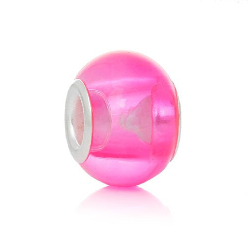 Five (5)Pink & Clear Glass European Murano Lampwork Beads Compatible with European Snake Chain Bracelet - Sexy Sparkles Fashion Jewelry - 1