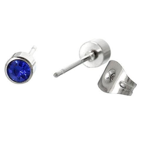 September Blue Birthstone Stainless Steel Post Stud Earrings with  Rhinestone - Sexy Sparkles Fashion Jewelry - 2