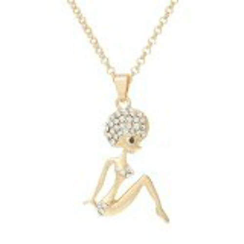 Snake Chain Pendant Necklace Rose Gold Tone Lady with Crystals and Lobster Clasp Extender