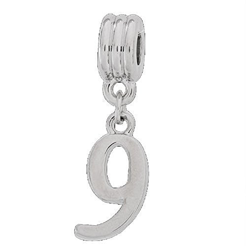 Lucky Numbers 9 Dangle European Bead Compatible for Most European Snake Chain Bracelet