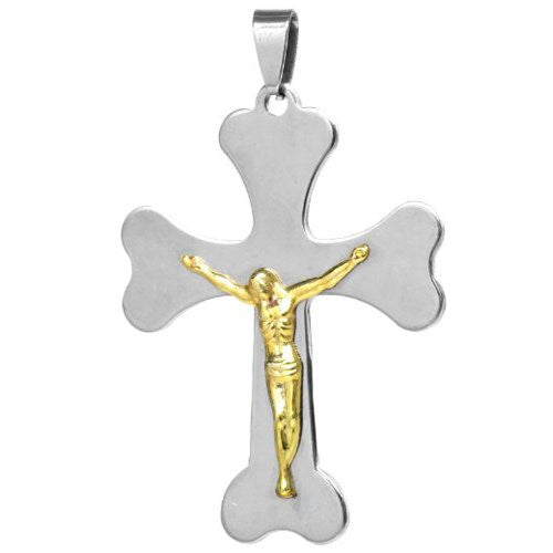 Stainless Steel Charm Pendants Cross Silver Tone & Golden Jesus Pattern 5.8cm x 3.8cm - Sexy Sparkles Fashion Jewelry - 1