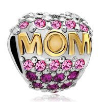 Love Mom Pink  Crystals Charm European Bead Compatible for Most European Snake Chain Bracelet - Sexy Sparkles Fashion Jewelry - 2